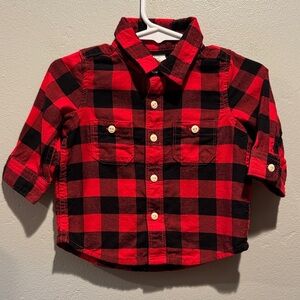 GAP Kids Red and Black Checkered Lumberjack Flannel Button Down Shirt